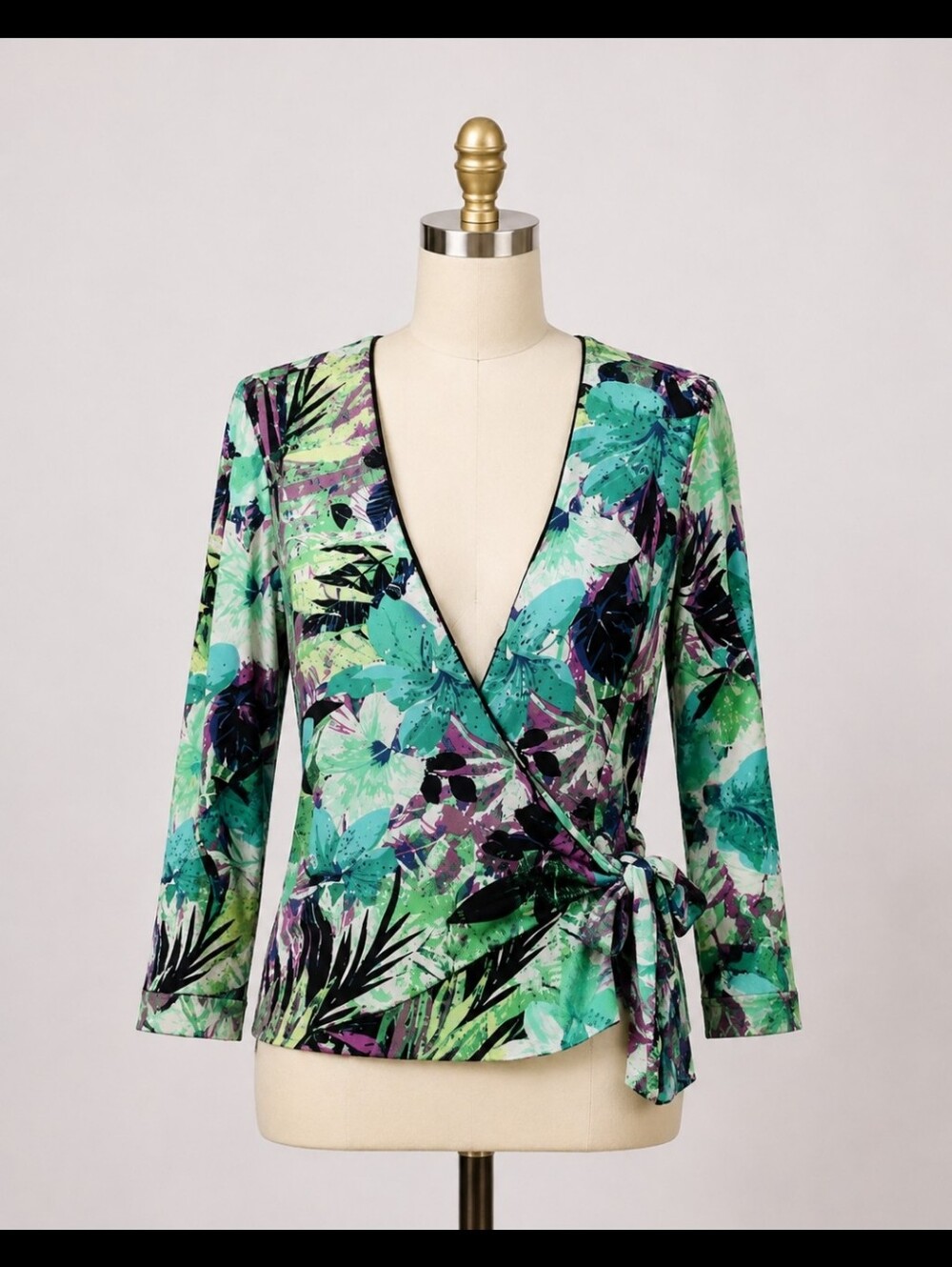 TanJay Green Multi Floral Wrap Blouse